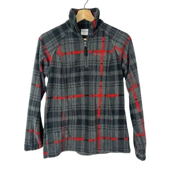 Columbia Gray & Red Plaid Quarter Zip Fleece Pullover XS - Picture 1 of 4